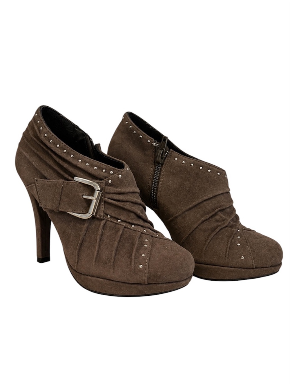 Nygard Collection Brown Faux Suede Studded Ankle Booties Women’s Size 6 Heels